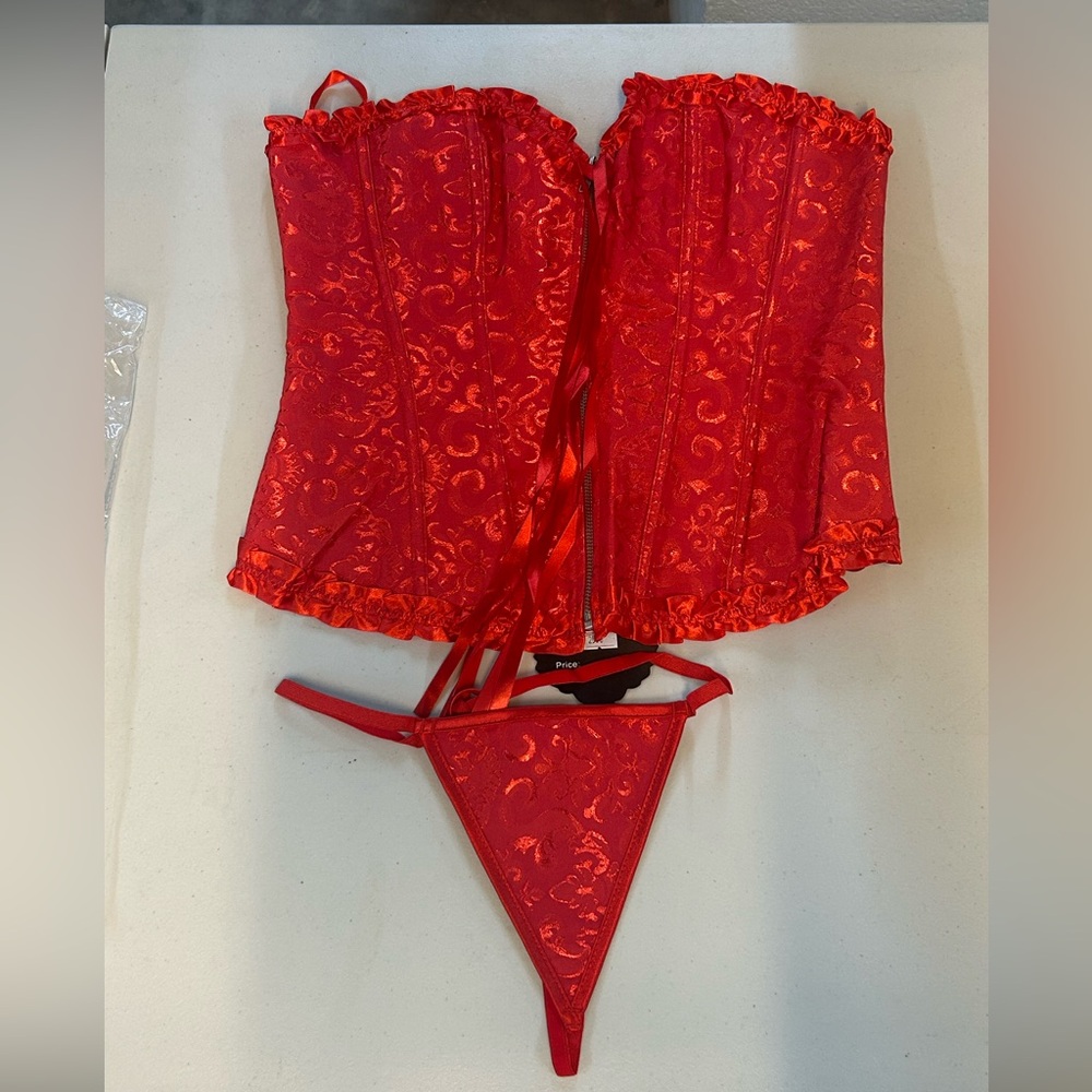 New! Sexy Red Corset Set   - Size XXL